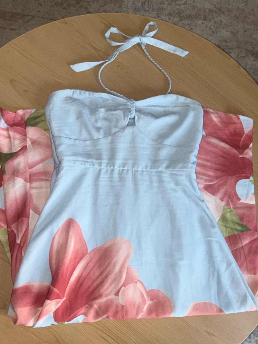 Floral Halter Dress - Light Blue with Pink Women’s Medium